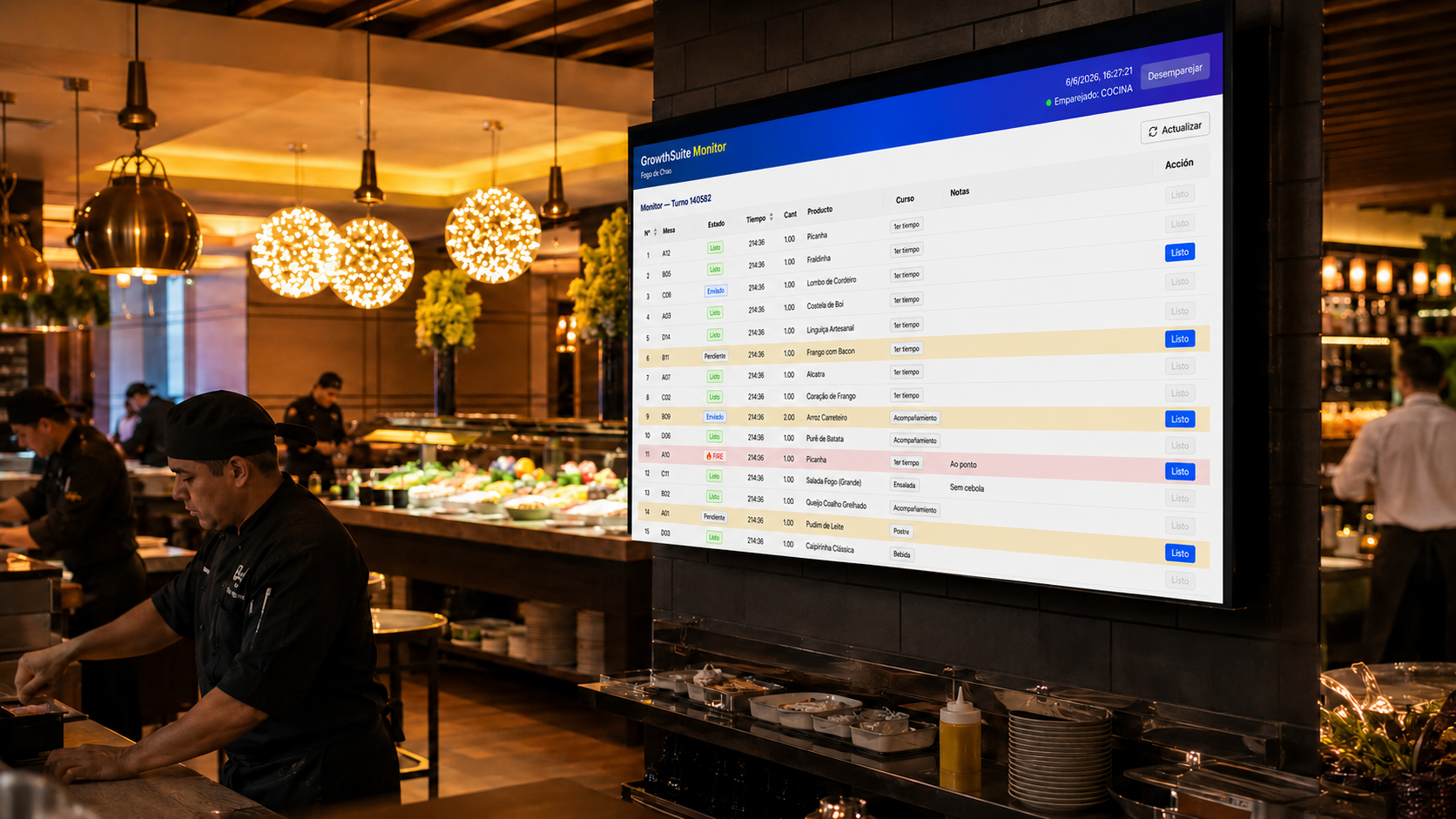 Monitor de comandas en cocina y barra