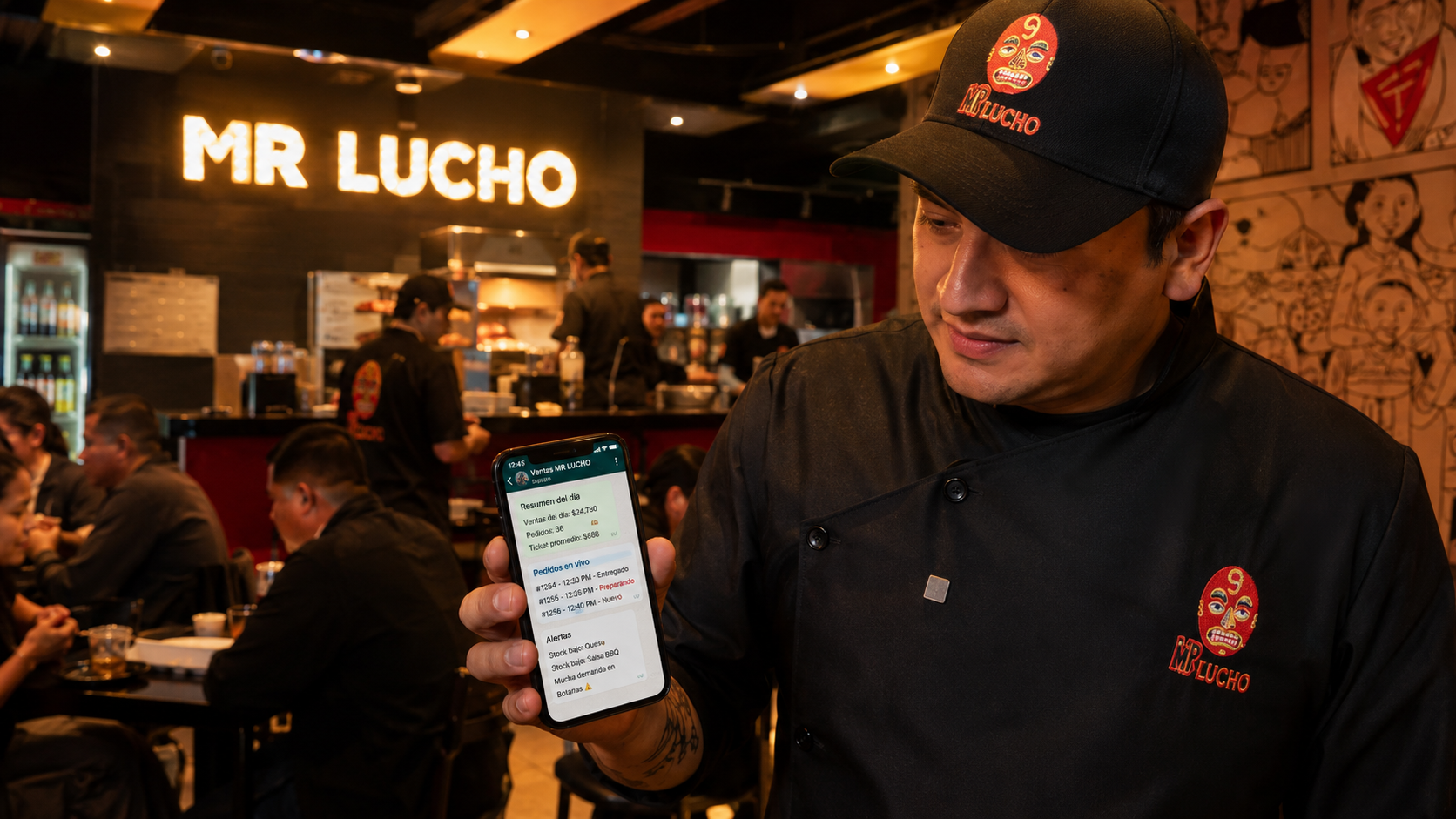 Dueño viendo ventas en vivo por WhatsApp