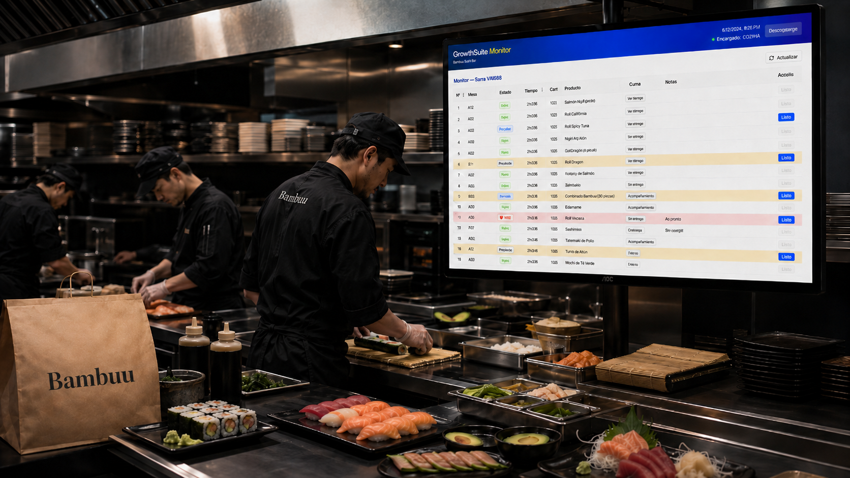Cocina con monitor de comandas