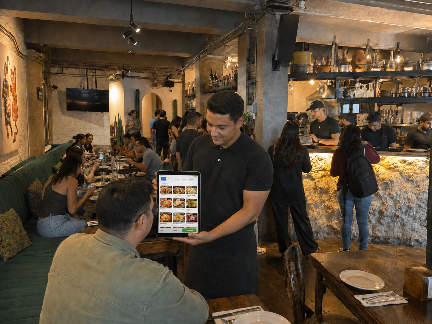 Mostrador tomando pedidos en hora pico